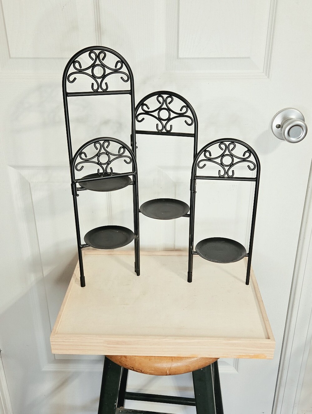 Black Metal Scroll Candle Holder